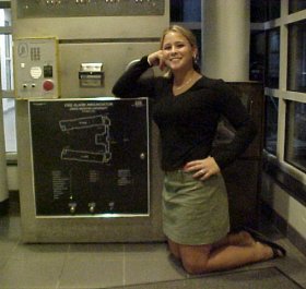 "Lindsay Ravenelle" poses with the Potomac Hall fire alarm panel