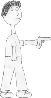 Drawing of a person holding a gun