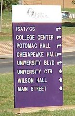 JMU directional sign at intersection of Bluestone Drive and Carrier Drive