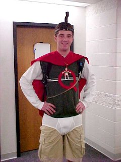 A student dresses up as Quail Man for Halloween