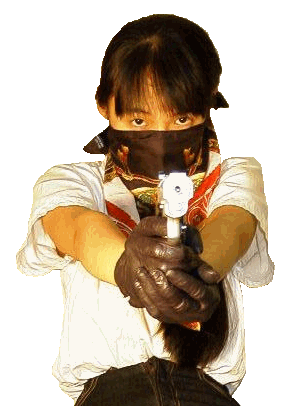 Masked woman holding a gun