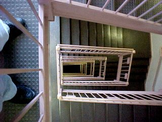 Stairwell in Zane Showker Hall, viewed from the sixth floor