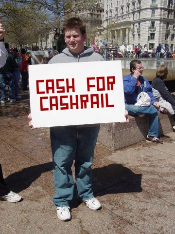 "Cash for CASHRail" sign