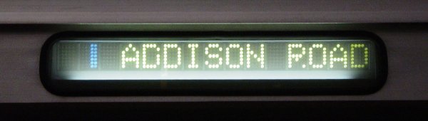 Addison Road sign on a Breda 3000-Series car