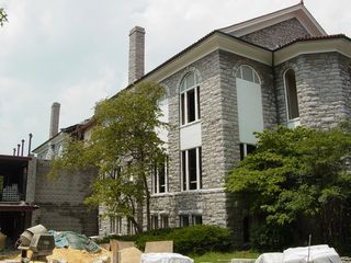 Harrison Hall renovation, currently in progress. This is the original part of Harrison Hall, with all the windows ripped out.