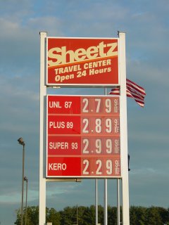 Gas prices at the Sheetz in Mt. Jackson, Virginia