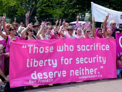 Code Pink in front of the White House on July 4