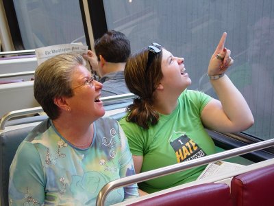 Mom and Sis act the part of tourists on board CAF 5082 at Vienna