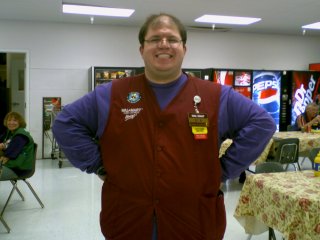 Wearing the Residence Life "purple shirt" with my Wal-Mart vest