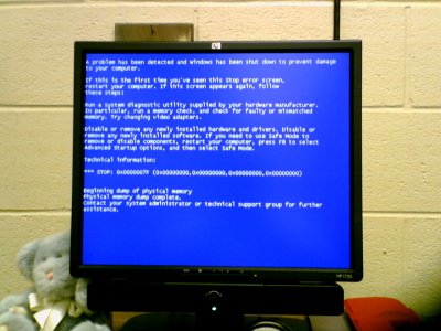 "Blue screen of death" on Mom's computer at SDMS