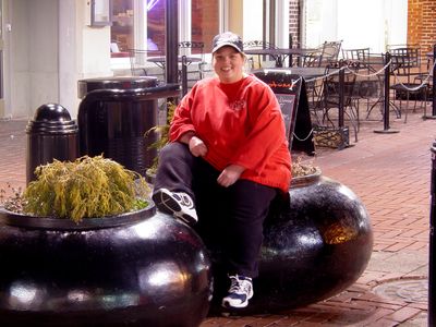 Katie took a moment to pose for a long-exposure photo on some planters.