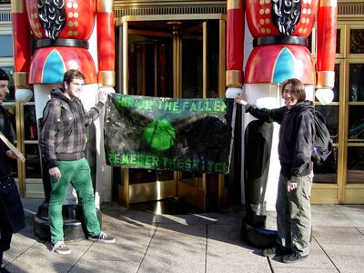 And in this one, we displayed the banner in front of the giant nutcracker.