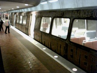 What's wrong with this picture? Well, it's a Metro car at Glenmont, wearing a Virginia Lottery wrap. What's the problem? Glenmont is a Red Line station, and Red Line trains don't go to Virginia, where Virginia Lottery tickets would be sold. If I were the Virginia Lottery, I'd be asking for my money back, if "my" train spent all its time outside of Virginia. Personally, I think I would have insisted that the train go on the Yellow Line, where it would spend most of its time in the state whose lottery is being promoted.