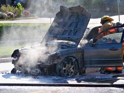 The front of the car, covered with foam.