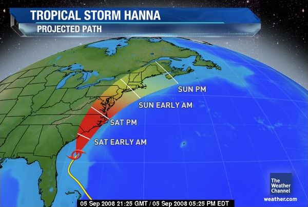 Projected path of Tropical Storm Hanna