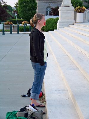 So there you go. However, the one thing that surprised me at the Supreme Court, though, had nothing to do with the woman. It was that the sidewalk had been redone, putting a semicircle of bollards around the steps in front of the Supreme Court.