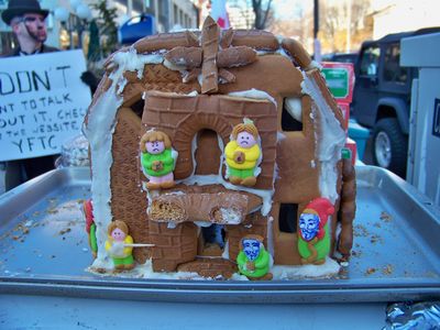 We had a "fail org" made out of gingerbread, complete with some unhappy-looking Scilons, and a few Anons wearing Guy Fawkes masks around the outside.