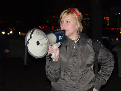 Meghan from RCDC led the chants with a bullhorn, which included a few passages from the "Hot In Here" and "Ugly" cheers.