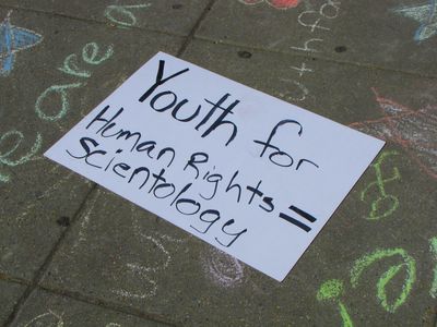 While we worked on the sidewalk, this sign was our placeholder regarding Youth for Human Rights.