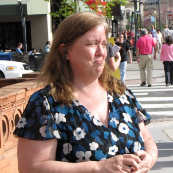 And of course, with all the police activity in front of the Org, who showed up but Scientology spokesmodel Sylvia Stanard, who apparently had nothing better to do than to make faces for the cops.