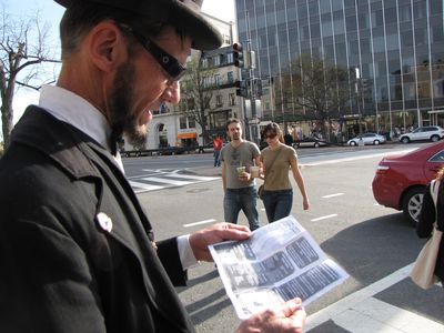 I'd dare say that even Honest Abe would have been appalled by the things Scientology gets involved in, as the reenactor saw on the flyer seen here.