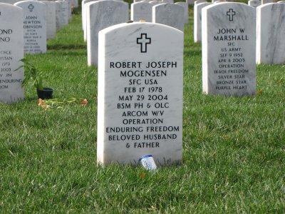 Beer can next to a headstone