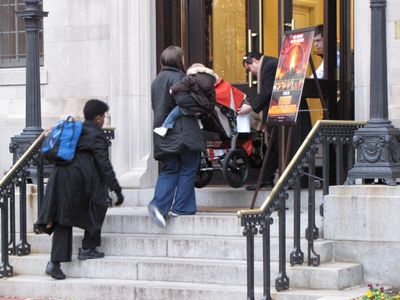 Strollers going up the steps