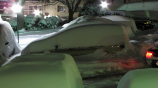 My car has a foot or so of snow on top of it. That snow is expected to stay on there until at least some time tomorrow, because there's no way in hell I'm going anywhere today.