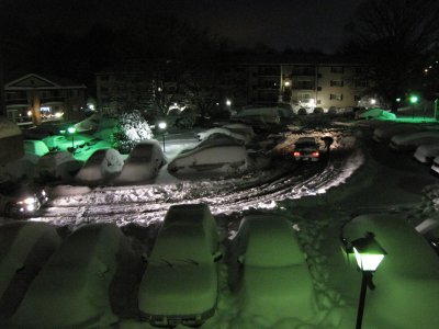 Yes, my apartment complex is a bit of a winter wonderland today. And then there's some poor person attempting to move his vehicle. They were less than successful in trying to move their car. That's why mine's staying put. I figure, if Metro's gone so far as to suspend Metrobus service, you might as well forget driving.