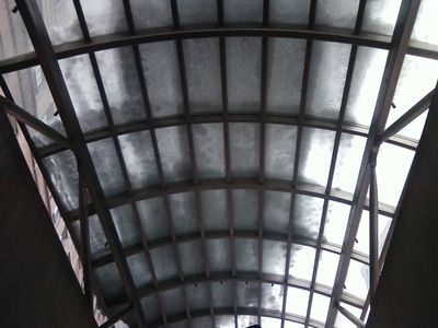 Snow on top of the canopy over the south entrance to the Metro station.