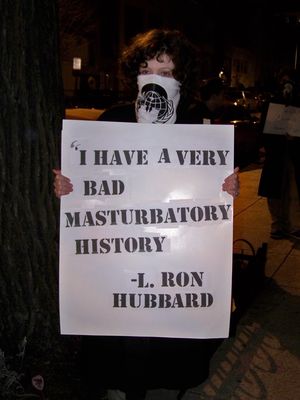 Beret and John McNonymous were out with awesome signs - one about self-love, and one about what Scientology really is in love with, that being your money.