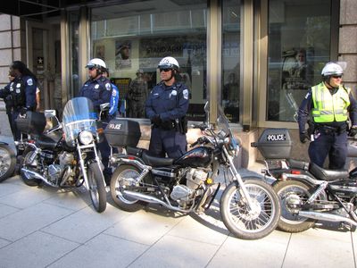 The cops guarded various targets on the route while we demonstrated...