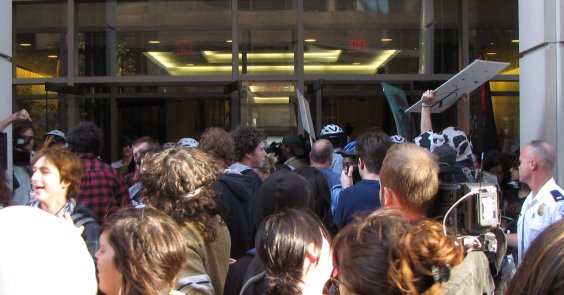 And in the one scuffle with police, people ran into an unguarded building, 1401 Eye Street NW. Demonstrators were quickly ejected from the building.