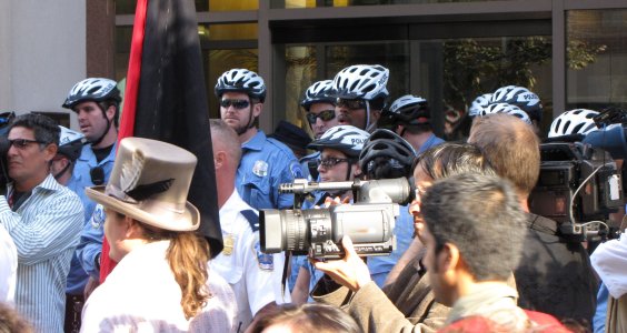 And in the one scuffle with police, people ran into an unguarded building, 1401 Eye Street NW. Demonstrators were quickly ejected from the building.