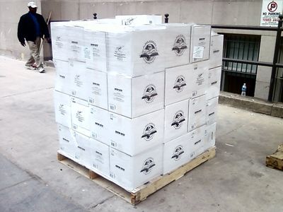 Pallet of Scientology printed materials along P Street.
