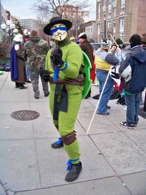 We had an Anon dressed as Leonardo (and yes, he could see out very well despite what it looks like).