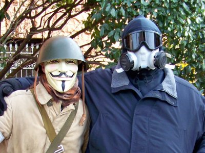 As you can see, as I pose with Anyman, I looked über-hardcore. A few Anons said that it looked like I was ready for the biohazard squad.