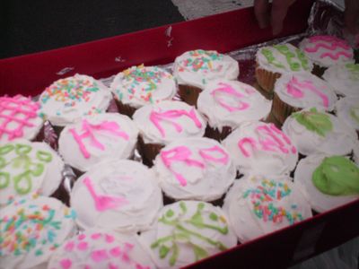 Then the Anonymous cake this time around was cupcakes, arranged to spell out "Happy birthday L. Ron!" with the icing.