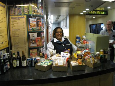 Snack car service counter.