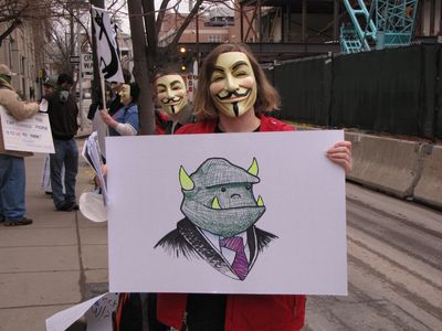 One of our signs carried an image of a troll, because basically, we were out trolling in Philadelphia...