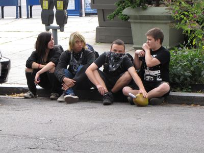 Much to my surprise, a group of teenagers, dressed in some sort of goth style, sat across 20th Street from our raid, and just watched. I invited them to come join us, but they stayed over there.