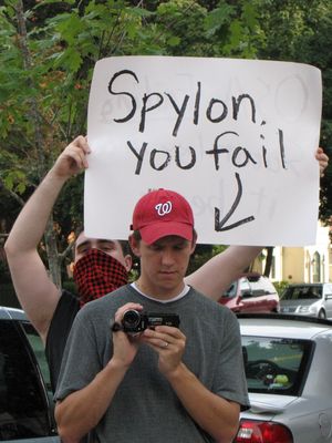 We made sure to troll the camera guy (who I suspect is the new Sadie-type figure now that Sadie is apparently gone - nine months now) with this "Spylon You Fail" sign.