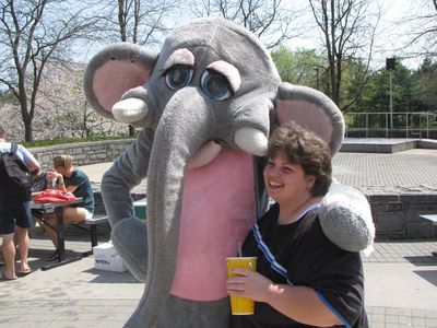 Katie poses with the elephant man