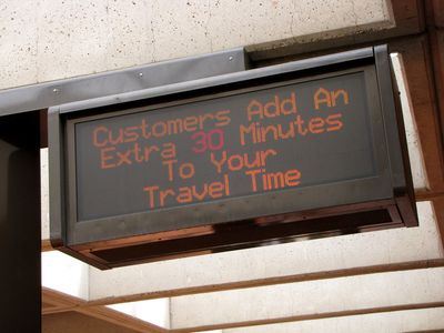 Major delays on the Blue and Yellow Lines due to track work near King Street, which significantly affected service on those lines. It should be noted that every westbound Blue Line train we saw was signed for Huntington rather than Franconia-Springfield.