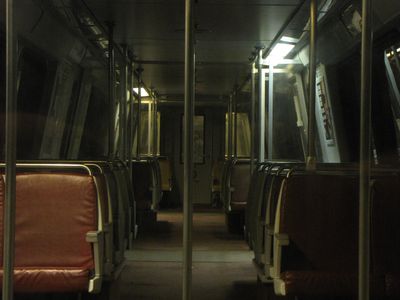 Darkened interior of the locked-off CAF 5087 at Vienna.