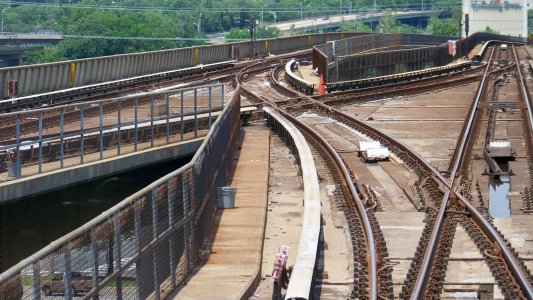 This is the switch at Huntington, but you get the idea. The Fort Totten switch is in a tunnel, but of the same basic design.