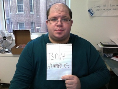 In 2010, holding "BAH HUMBUG" for the front of the site