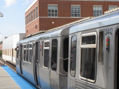 Car 3441 and 3442 with the unusual structure on each of their roofs