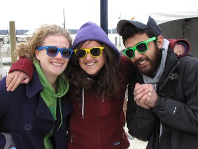 Katy, Bessie, and Ryan are all smiles prior to taking the plunge in the Potomac River.