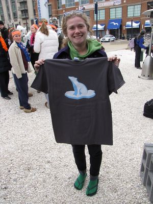 Katy poses with her polar bear plunge t-shirt.